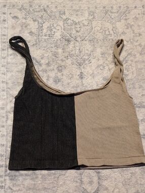 Free People Colorblock Ribbed Crop Tank Top - Black & Tan